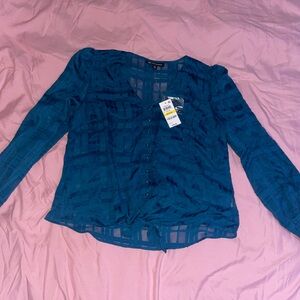 INC International Concepts Teal Sheer Blouse